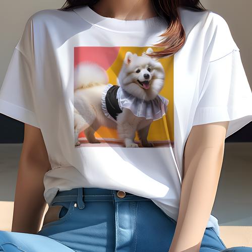 Tシャツ レディース 犬ファン 半袖 春夏 プリント カジュアル かわいい 人間用 フィットネス メイド服 アメリカンエスキモードッグ フリル Tシャツ レディース 犬ファン 半袖 春夏 プリント カジュアル かわいい 人間用 フィットネス メイド服 アメリカンエスキモードッグ フリル