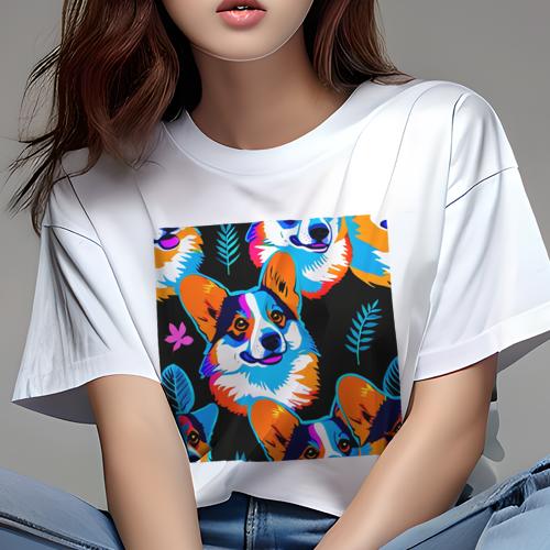 Tシャツ レディース 犬ファン 半袖 春夏 プリント カジュアル かわいい 人間用 フィットネス 葉 コーギー 花