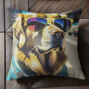 サングラス ゴールデンレトリバー パーカー ストリート クッションカバー 45×45cm アニマル柄 おしゃれ 可愛い クッション本体付き 正方形
