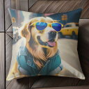 サングラス ゴールデンレトリバー ジャケット シティ クッションカバー 45×45cm アニマル柄 おしゃれ 可愛い クッション本体付き 正方形