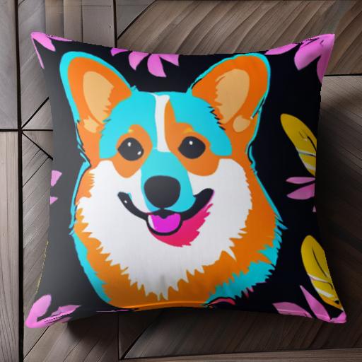 花柄 コーギー クッションカバー 45×45cm アニマル柄 おしゃれ 可愛い クッション本体付き 正方形