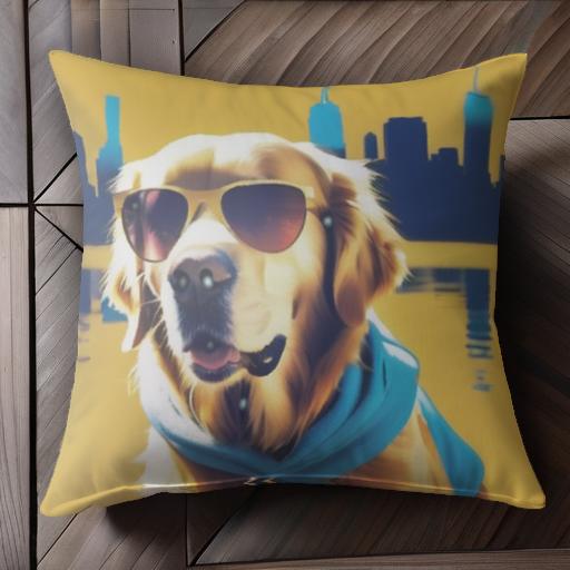サングラス ゴールデンレトリバー ニューヨーク クッションカバー 45×45cm アニマル柄 おしゃれ 可愛い クッション本体付き 正方形