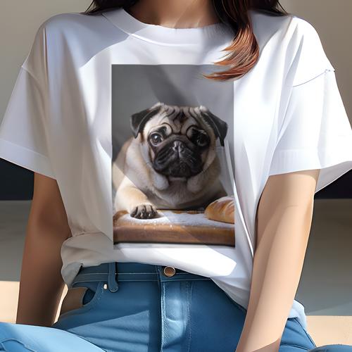 Tシャツ レディース 犬ファン 半袖 春夏 プリント カジュアル かわいい 人間用 フィットネス パン パグ..