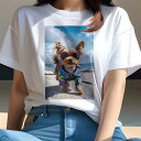 Tシャツ レディース 犬ファン 半袖 春夏 プリント カジュアル かわいい 人間用 フィットネス アロハシャツ ヨークシャーテリア 海 ビーチ 夏(4)
