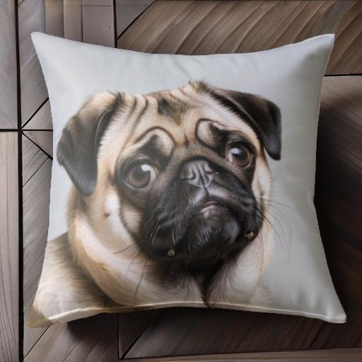 パグ クッションカバー 45×45cm アニマル柄 おしゃれ 可愛い クッション本体付き 正方形
