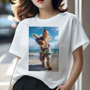 Tシャツ レディース 犬ファン 半袖 春夏 プリント カジュアル かわいい 人間用 フィットネス アロハシャツ ヨークシャーテリア サングラス ビーチ 海(4)