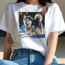 Tシャツ レディース 犬ファン 半袖 春夏 プリント カジュアル かわいい 人間用 フィットネス 雪 シベリアンハスキー 冬 アウトドア(4)