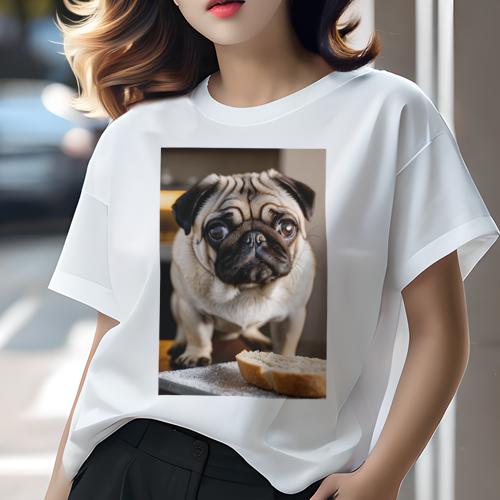 Tシャツ レディース 犬ファン 半袖 春夏 プリント カジュアル かわいい 人間用 フィットネス パン パグ Tシャツ レディース 犬ファン 半袖 春夏 プリント カジュアル かわいい 人間用 フィットネス パン パグ