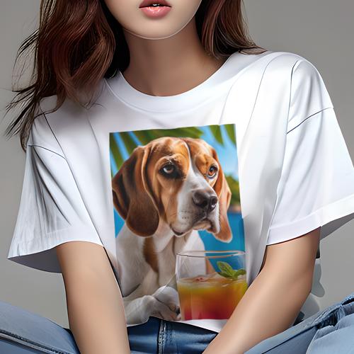 Tシャツ レディース 犬ファン 半袖 春夏 プリント カジュアル かわいい 人間用 フィットネス 飲み物 ビーグル カクテル ミント