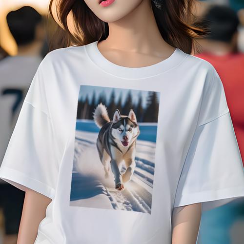 Tシャツ レディース 犬ファン 半袖 春夏 プリント カジュアル かわいい 人間用 フィットネス 雪 シベリアンハスキー 冬 風景 Tシャツ レディース 犬ファン 半袖 春夏 プリント カジュアル かわいい 人間用 フィットネス 雪 シベリアンハスキー 冬 風景