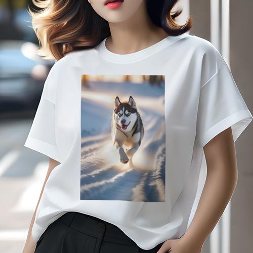 Tシャツ レディース 犬ファン 半袖 春夏 プリント カジュアル かわいい 人間用 フィットネス 雪 シベリアンハスキー 冬 雪道 太陽 Tシャツ レディース 犬ファン 半袖 春夏 プリント カジュアル かわいい 人間用 フィットネス 雪 シベリアンハスキー 冬 雪道 太陽