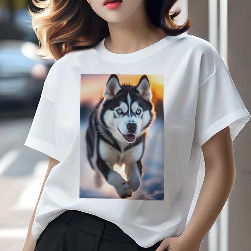 Tシャツ レディース 犬ファン 半袖 春夏 プリント カジュアル かわいい 人間用 フィットネス 雪 シベリアンハスキー Tシャツ レディース 犬ファン 半袖 春夏 プリント カジュアル かわいい 人間用 フィットネス 雪 シベリアンハスキー