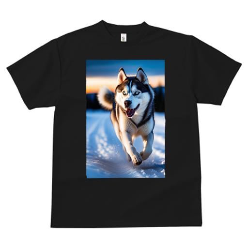 Tシャツ メンズ キッズ 犬ファン 半袖 春夏 プリント カジュアル かわいい 人間用 フィットネス 雪 シベリアンハスキー 冬 夕焼け 山