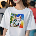 Tシャツ レディース 犬ファン 半袖 春夏 プリント カジュアル かわいい 人間用 フィットネス リーフ シベリアンハスキー