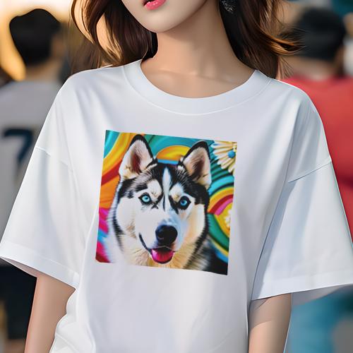 Tシャツ レディース 犬ファン 半袖 春夏 プリント カジュアル かわいい 人間用 フィットネス シベリアンハスキー