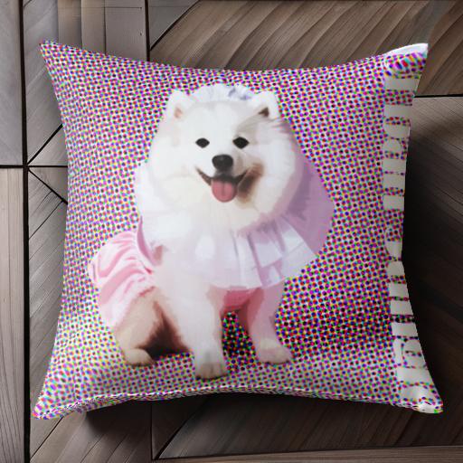 コスチューム サモエド フリル クッションカバー 45×45cm アニマル柄 おしゃれ 可愛い クッション本体付き 正方形