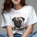 Tシャツ レディース 犬ファン 半袖 春夏 プリント カジュアル かわいい 人間用 フィットネス Tシャツ パグ(4)