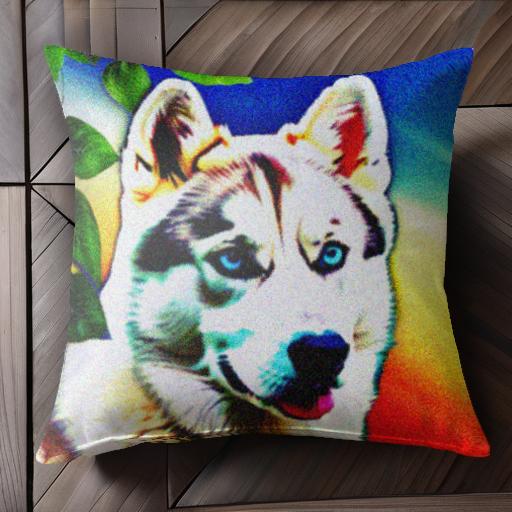 葉 シベリアンハスキー クッションカバー 45×45cm アニマル柄 おしゃれ 可愛い クッション本体付き 正方形