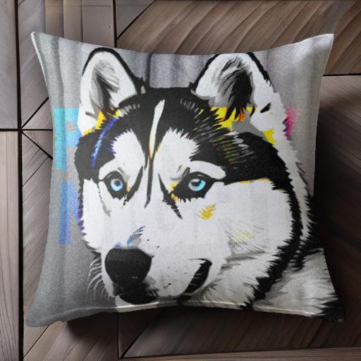 シベリアンハスキー クッションカバー 45×45cm アニマル柄 おしゃれ 可愛い クッション本体付き 正方形
