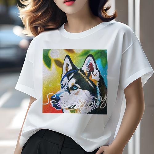 Tシャツ レディース 犬ファン 半袖 春夏 プリント カジュアル かわいい 人間用 フィットネス シベリア..