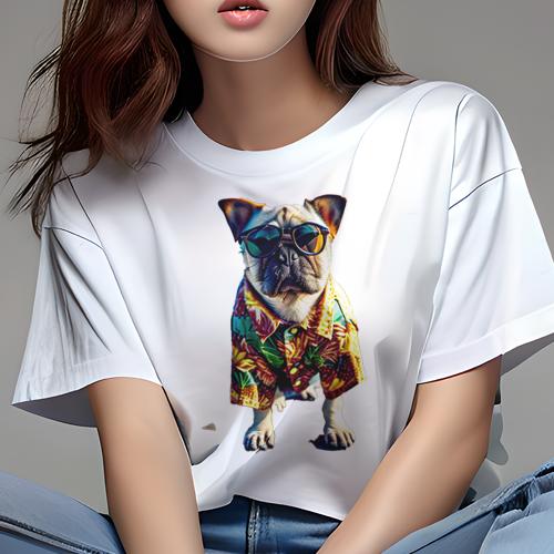 Tシャツ レディース 犬ファン 半袖 春夏 プリント カジュアル かわいい 人間用 フィットネス アロハシ..