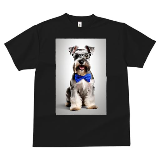 Tシャツ レディース 犬ファン 半袖 春夏 プリント カジュアル かわいい 人間用 フィットネス 蝶ネクタイ ミニチュアシュナウザー 眼鏡