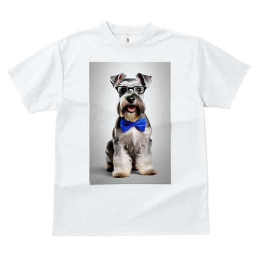 Tシャツ レディース 犬ファン 半袖 春夏 プリント カジュアル かわいい 人間用 フィットネス 蝶ネクタイ ミニチュアシュナウザー 眼鏡
