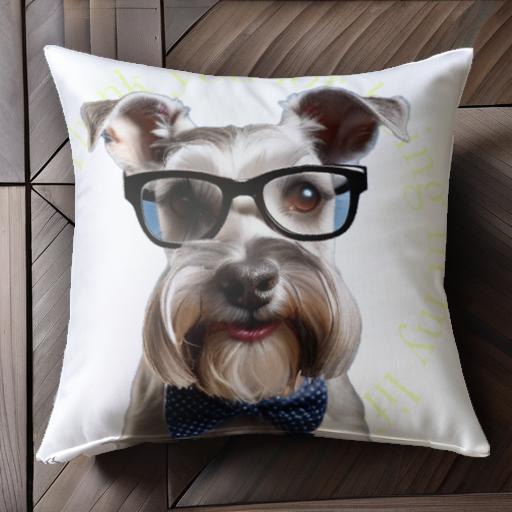 メガネ ミニチュアシュナウザー 蝶ネクタイ クッションカバー 45×45cm アニマル柄 おしゃれ 可愛い クッション本体付き 正方形