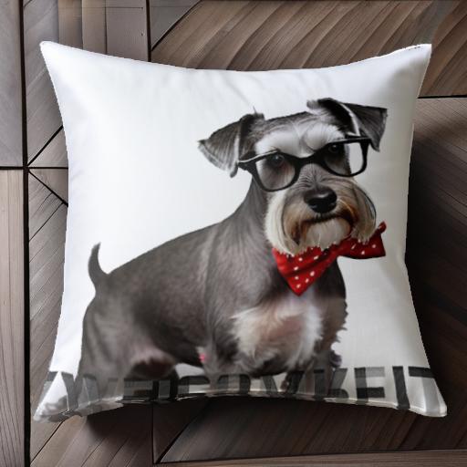 メガネ ミニチュアシュナウザー 蝶ネクタイ クッションカバー 45×45cm アニマル柄 おしゃれ 可愛い クッション本体付き 正方形