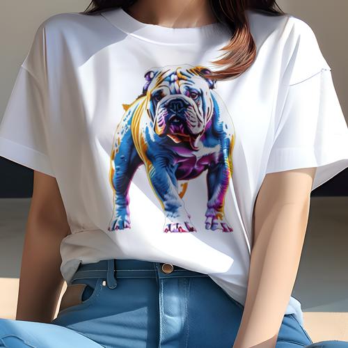 Tシャツ レディース 犬ファン 半袖 春夏 プリント カジュアル かわいい 人間用 フィットネス アート ブルドッグ ポップアート カラフル デザイン