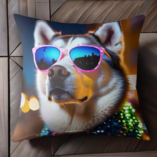 サングラス シベリアンハスキー ライト 夜景 クッションカバー 45×45cm アニマル柄 おしゃれ 可愛い ク..