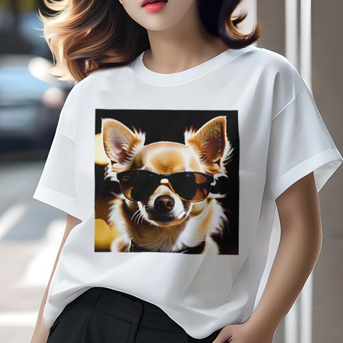 Tシャツ レディース 犬ファン 半袖 春夏 プリント カジュアル かわいい 人間用 フィットネス サングラス チワワ Tシャツ レディース 犬ファン 半袖 春夏 プリント カジュアル かわいい 人間用 フィットネス サングラス チワワ
