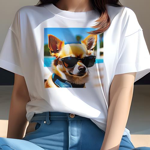 Tシャツ レディース 犬ファン 半袖 春夏 プリント カジュアル かわいい 人間用 フィットネス サングラス チワワ プール