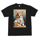 Tシャツ メンズ キッズ 犬ファン 半袖 春夏 プリント カジュアル かわいい 人間用 フィットネス ビール コーギー レトロ ワンピース テーブル