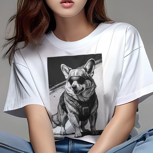 Tシャツ レディース 犬ファン 半袖 春夏 プリント カジュアル かわいい 人間用 フィットネス サングラス コーギー ハーネス