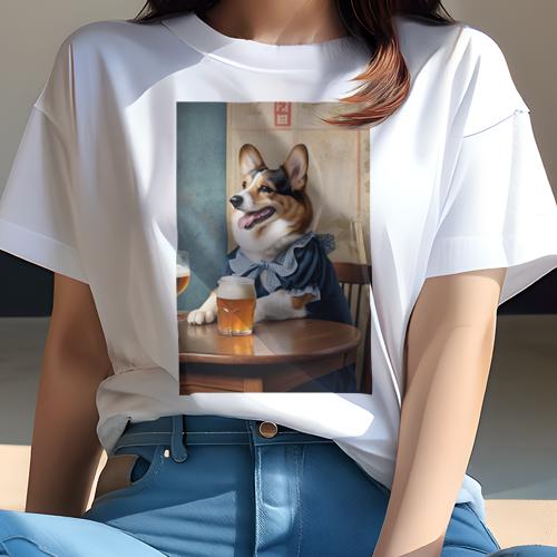 Tシャツ レディース 犬ファン 半袖 春夏 プリント カジュアル かわいい 人間用 フィットネス ビール コ..