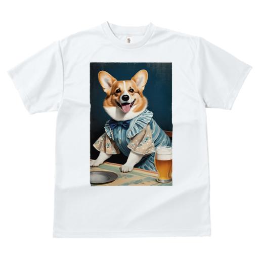 Tシャツ レディース 犬ファン 半袖 春夏 プリント カジュアル かわいい 人間用 フィットネス ビール コーギー 蝶ネクタイ シャツ テーブル