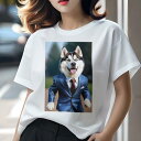 Tシャツ レディース 犬ファン 半袖 春夏 プリント カジュアル かわいい 人間用 フィットネス スーツ シベリアンハスキー ネクタイ(4)