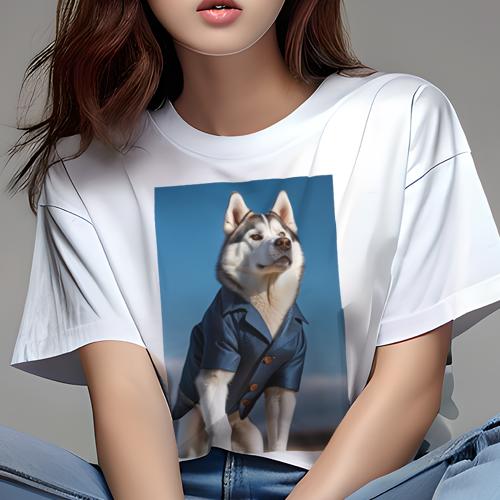 Tシャツ レディース 犬ファン 半袖 春夏 プリント カジュアル かわいい 人間用 フィットネス シャツ シベリアンハスキー