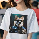 Tシャツ レディース 犬ファン 半袖 春夏 プリント カジュアル かわいい 人間用 フィットネス サングラス 柴犬 革ジャン(4)