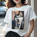 Tシャツ レディース 犬ファン 半袖 春夏 プリント カジュアル かわいい 人間用 フィットネス スーツ シベリアンハスキー ネクタイ ベスト(4)