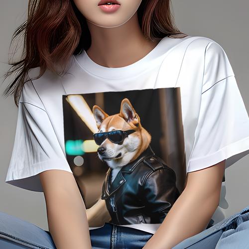 Tシャツ レディース 犬ファン 半袖 春夏 プリント カジュアル かわいい 人間用 フィットネス サングラス 柴犬 革ジャン