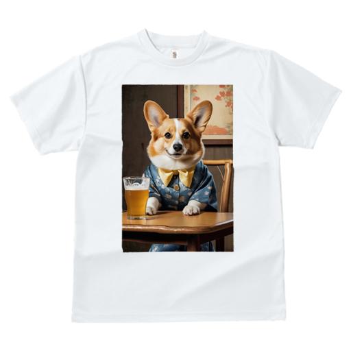 Tシャツ レディース 犬ファン 半袖 春夏 プリント カジュアル かわいい 人間用 フィットネス ビール コーギー シャツ 蝶ネクタイ テーブル