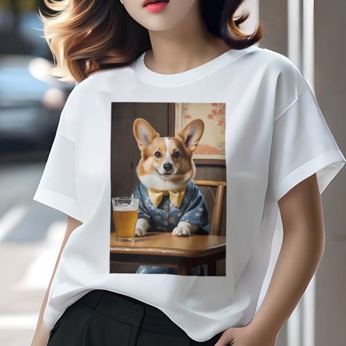 Tシャツ レディース 犬ファン 半袖 春夏 プリント カジュアル かわいい 人間用 フィットネス ビール コーギー シャツ 蝶ネクタイ テーブル Tシャツ レディース 犬ファン 半袖 春夏 プリント カジュアル かわいい 人間用 フィットネス ビール コーギー シャツ 蝶ネクタイ テーブル