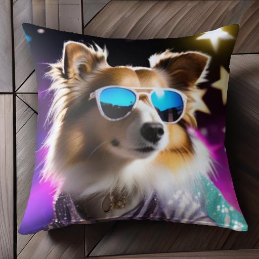 サングラス シェットランドシープドッグ キラキラ クッションカバー 45×45cm アニマル柄 おしゃれ 可愛い クッション本体付き 正方形