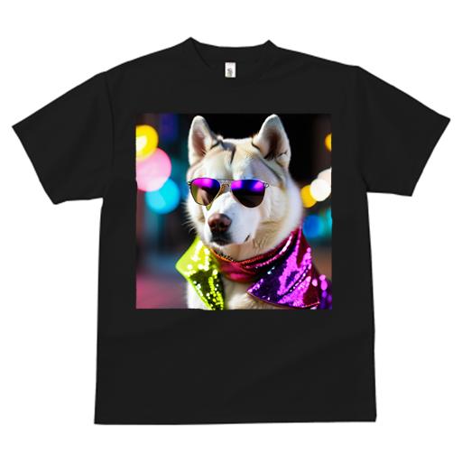 楽天フロントップ楽天市場店Tシャツ メンズ キッズ 犬ファン 半袖 春夏 プリント カジュアル かわいい 人間用 派手 個性的 サングラス シベリアンハスキー スカーフ キラキラ