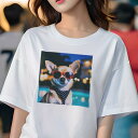 Tシャツ レディース 犬ファン 半袖 春夏 プリント カジュアル かわいい 人間用 派手 個性的 サングラス チワワ ドット柄 バンダナ 夜景(4)