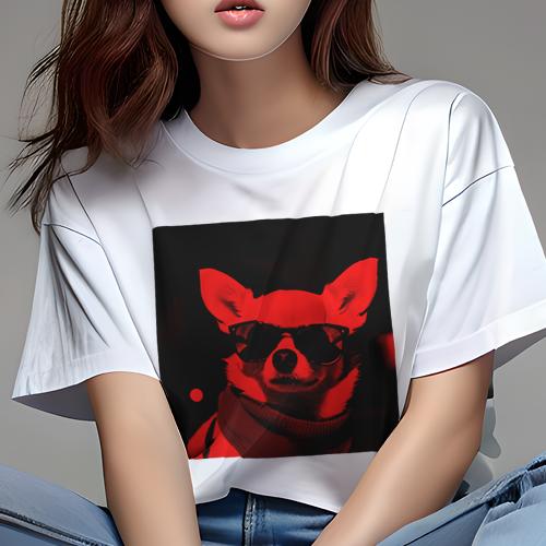 Tシャツ レディース 犬ファン 半袖 春夏 プリント カジュアル かわいい 人間用 派手 個性的 サングラス チワワ スカーフ Tシャツ レディース 犬ファン 半袖 春夏 プリント カジュアル かわいい 人間用 派手 個性的 サングラス チワワ スカーフ