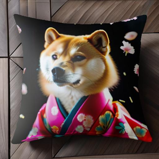 着物 柴犬 花びら クッションカバー 45×45cm アニマル柄 おしゃれ 可愛い クッション本体付き 正方形 着物 柴犬 花びら クッションカバー 45×45cm アニマル柄 おしゃれ 可愛い クッション本体付き 正方形