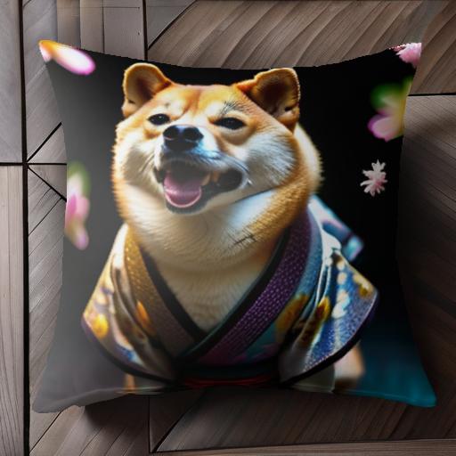 著物 柴犬 花 クッションカバー 45×45cm アニマル柄 おしゃれ 可愛い クッション本體付き 正方形